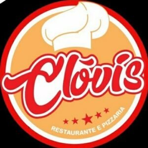 Logotipo Clóvis Restaurante e Pizzaria com chapéu de chef