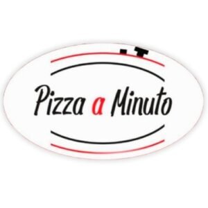 Logotipo oval Pizza a Minuto em preto e vermelho