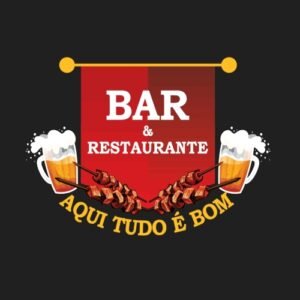 Logo de bar e restaurante com cervejas e espetinhos