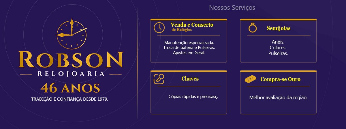 Cadastre gratuitamente e faca parte do no clube de benefícios (1) Banner da Robson Relojoaria 46 anos