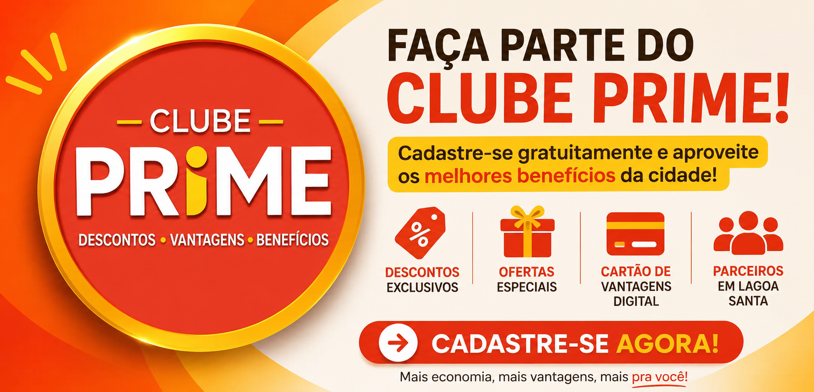 Cadastre gratuitamente e faca parte do no clube de benefícios (1) Banner promocional do Clube Prime com descontos